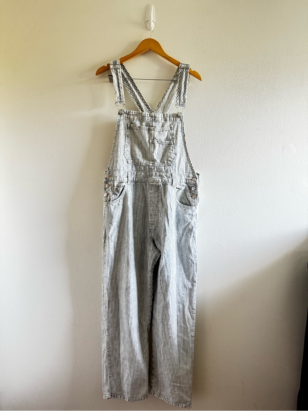 Free People We The Free Good Luck Striped Cotton Overalls - Picture 5 of 9